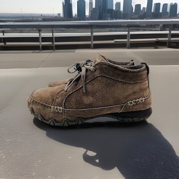 Skechers Shoes Womens Size 8 Brown Leather Moccasin Sneakers Memory Foam Booties - Picture 2 of 11